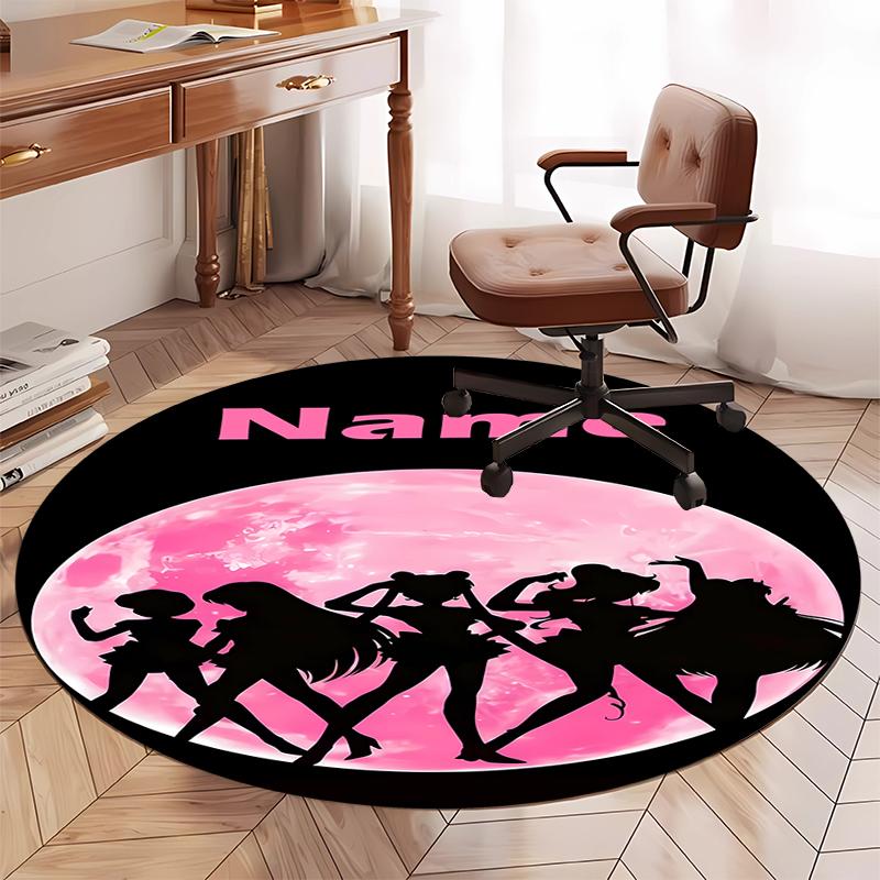 Custom Name Sailor Moon Printed Round Rug Carpet Chair Rug Area Rug Entryway Doormats,for Office Chair Living Room Bedroom Kitchen Room.