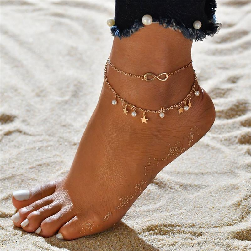 Modyle 2024 New Bohemia Handcuffs Anklet Multilayer Silver Color Foot Chain Fashion Ankle Bracelet For Women Beach Jewelry
