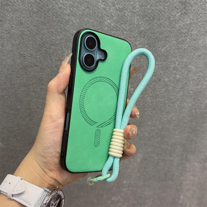 for PU Leather Skin Lanyard Case for For Iphone 16e 1 14 13 11 12 Pro Max 16 Plus Hand Wrist Strap Matte Soft Cover