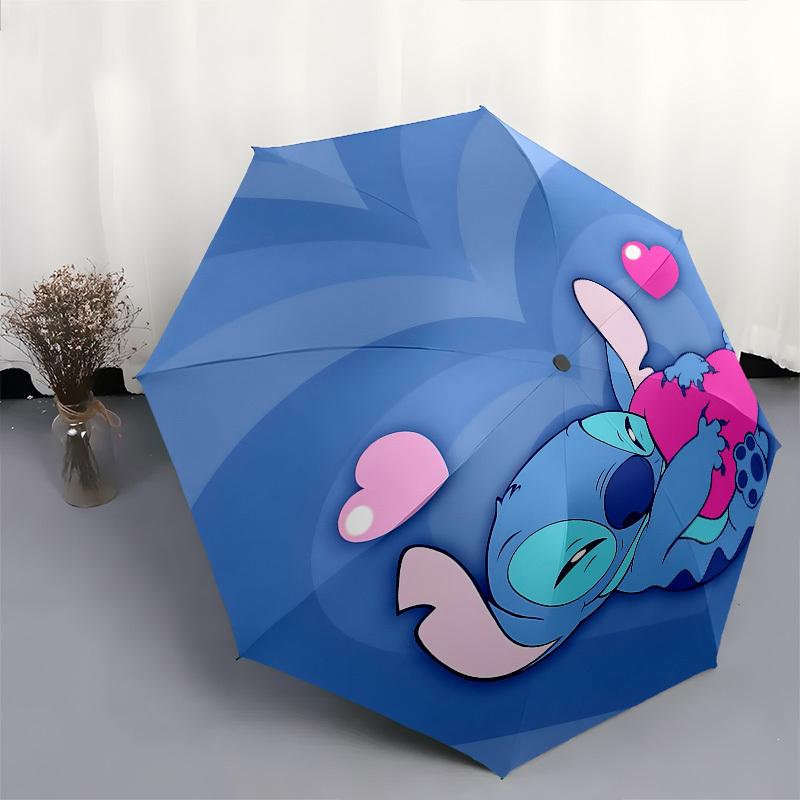 Stitch, Hearts Themed Automatic Opening and Closing Umbrella, Brightly Colored 8-rib Portable Umbrella, Suitable for Men and Women, A Perfect Gift for
