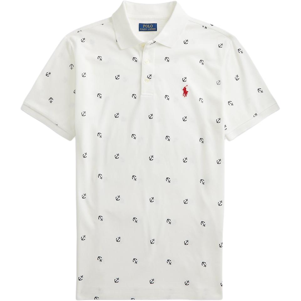 Polo Ralph Lauren SS25 Вышитое лого маленькой лошади, Морской принт, Футболка-поло с коротким рукавом, Мужские топы MNPOKNI1N821190-100