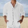 Рубашка с длинным рукавом для мужчин из хлопка и льна, с вырезом хенли, на одной пуговице, стильная, модная, на пуговицах, повседневная, для мужчин, на каждый день