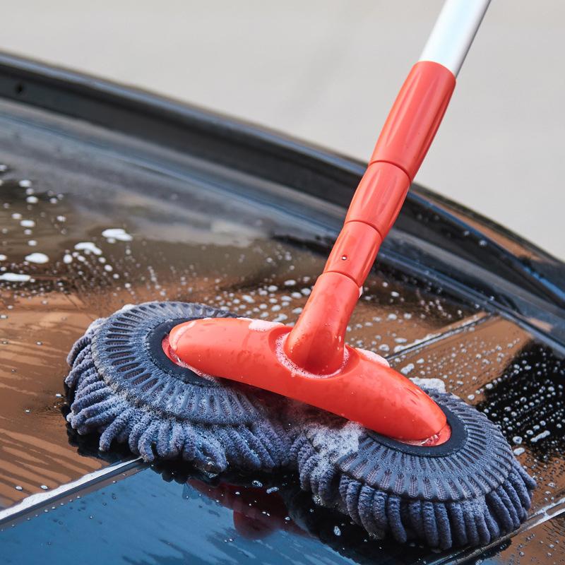 Rotating Double Brush Head Car Wash Mop Auto Supplies Three-Section Telescopic Mop Roof Window Cleaning Maintenance Accessories