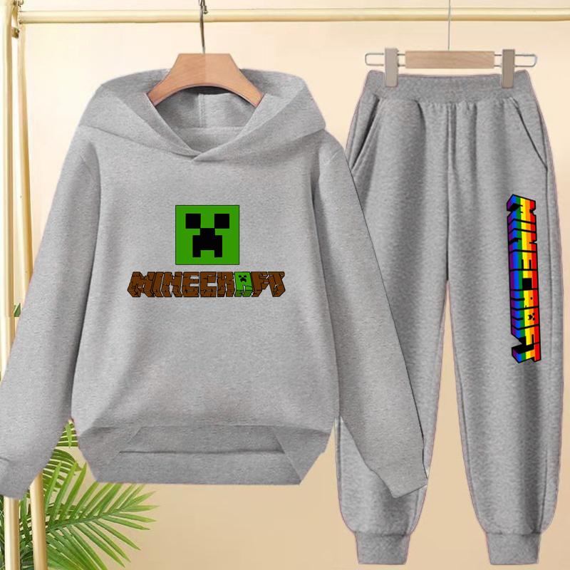 Kids Game Spring Autumn Hoodie Casual Pullover Sportshirt Top+Pants Two-Piece Boys Girls 3-12Yrs Clothes Leisure Coat Sports Set