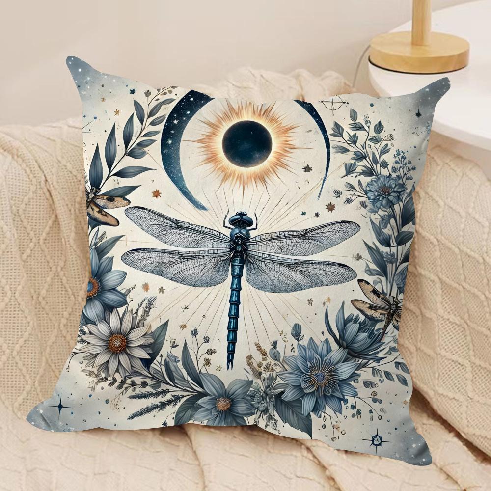 Retro Dragonfly Lotus Cushion Cover Short plush Doublesided Print Square Throw Pillow Covers Sofa Home Cushion Decor