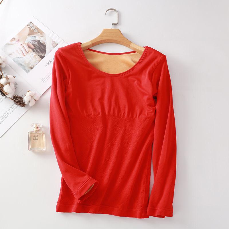 Комплект женского термобелья: Топ из бархата с длинными рукавами и круглым вырезом