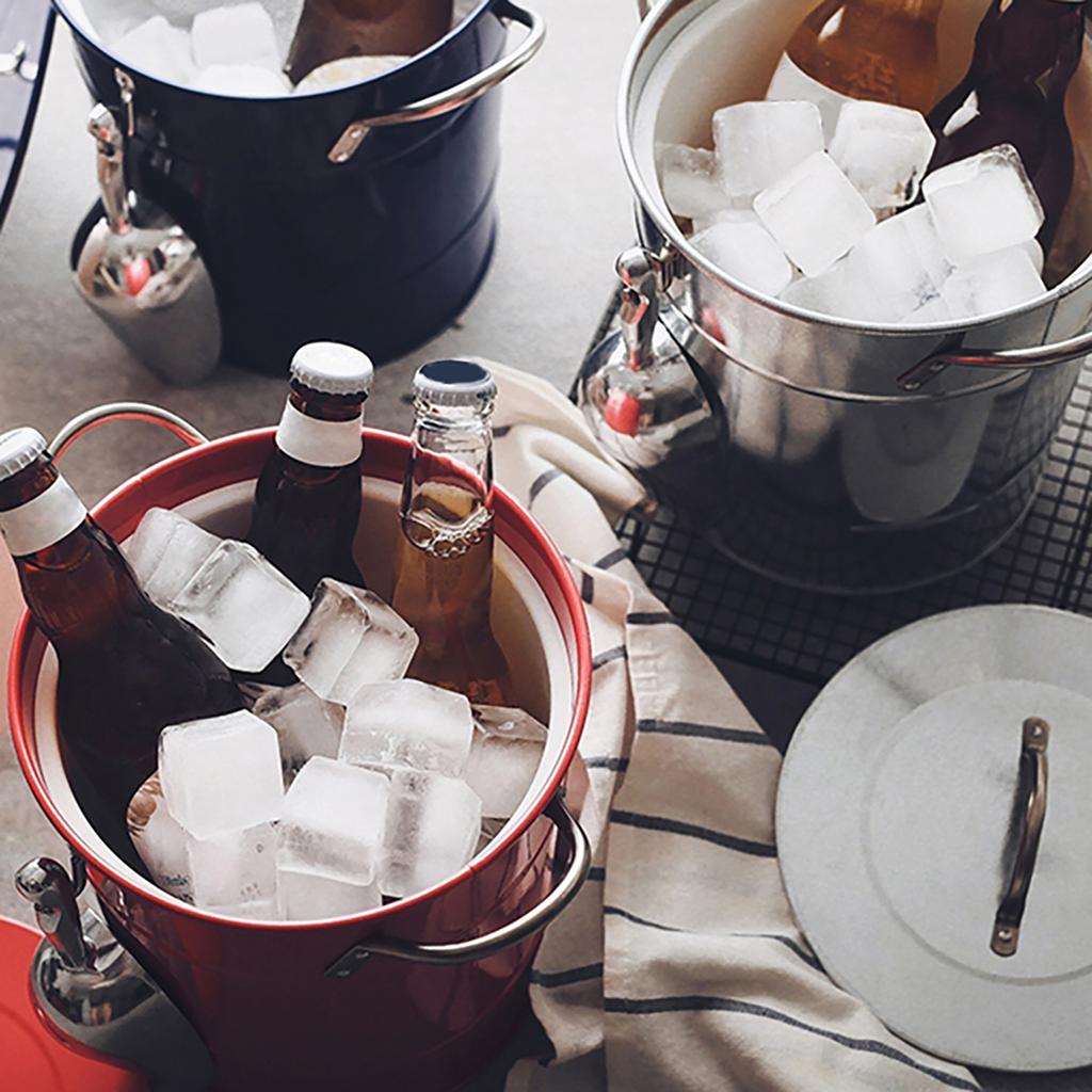 Металлическое круглое ведро для шампанского с двойными ручками, ведро для льда с ложкой и крышкой, емкость для напитков, охладитель для напитков, винные принадлежности