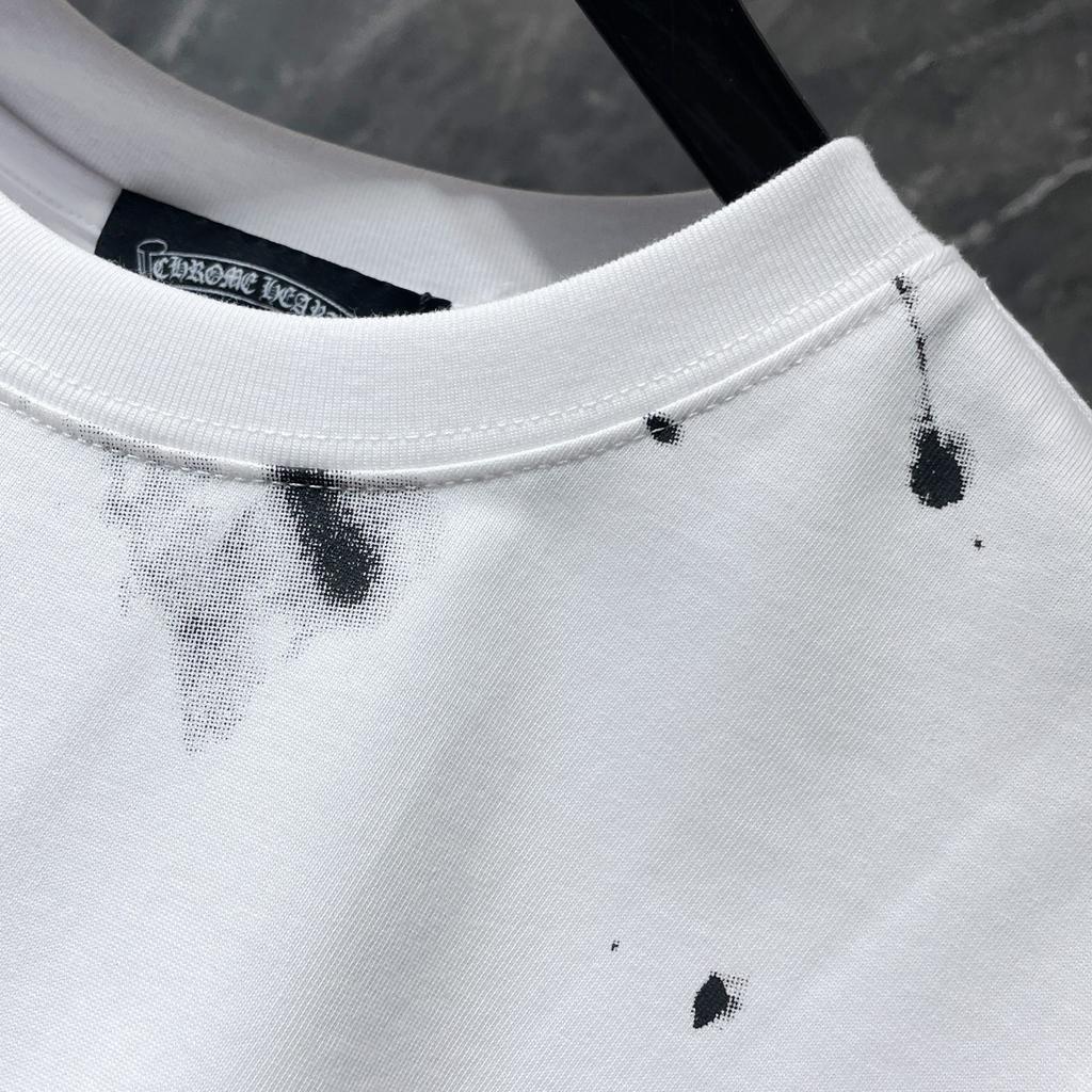 8735 CHROME HEARTS Лето 2026 Новая Высококачественная Хлопковая Круглый Вырез Свободная Большого Размера Мужская и Женская Футболка Футболка для Пары