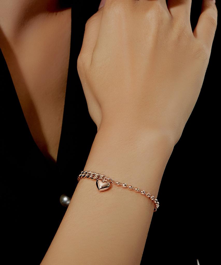 Helene Jewelry 14K 18K Mist Triple Combination Ball Chain Heart Gold Bracelet