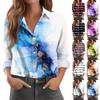 Женская рубашка-блузка с принтом и пуговицами, длинный рукав, повседневный базовый рубашечный воротник, обычный топ