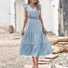 Sleeveless Ruffles Elegant Summer Dress Casual Sweet V-neck Ladies A-line Pleated Party Beach Dress Women Vestidos Mujer 25142
