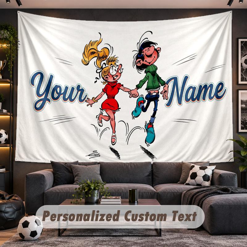 Gaston Lagaffe Personalized Tapestry Support Custom Name, Wall Art Home Decoration