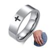 Simple Cross Ring for Men Women 6mm Shiny Stainless Steel Wedding Band Smooth Cut Unisex Casual Religious Christ Accessory
