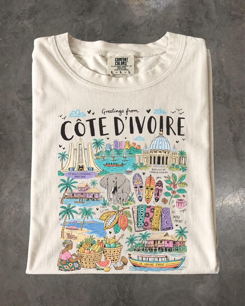 Côte d'Ivoire Travel T-Shirt, Comfort Colors Abidjan Ivory Coast Souvenir Graphic Tee