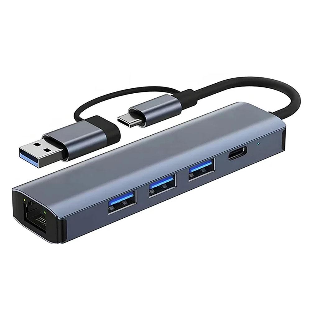 Многопортовый адаптер Type-C с портом RJ45 Ethernet, USB 3.0 концентратором 5 Гбит/с, док-станцией, совместимой с 4K HDMI, для ПК и MacBook