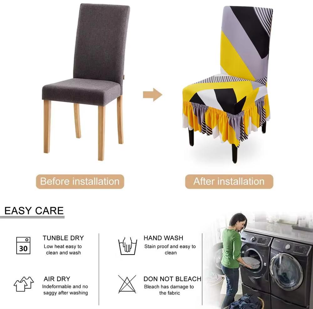Dining Chair Slipcover Stretch Chair Covers for Dining Room Washable Kitchen Chair Cover with Skirt for Home Party 1pc