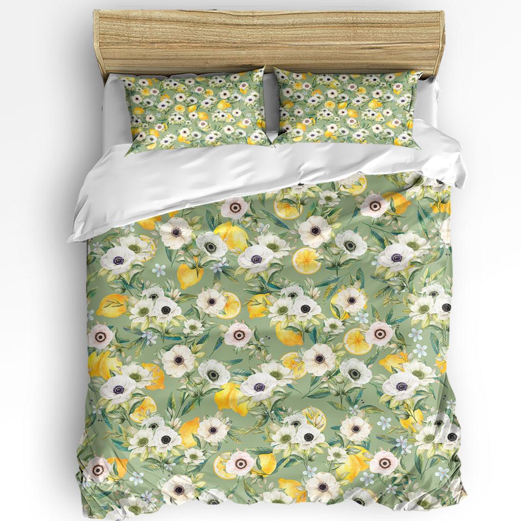 Watercolor Lemon Fruit White Yellow Duvet Cover With Pillow Case Custom 3pcs Bedding Set Quilt Cover Double Bed Home Textile