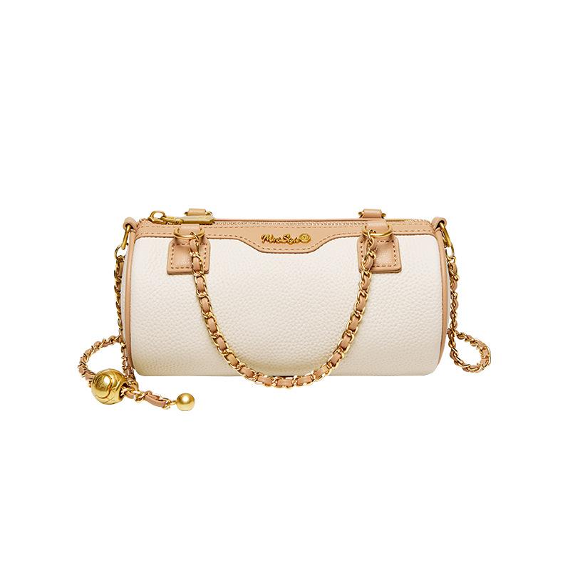 Mrs. Qiao Women's Bag 2025 New Crossbody Bag Autumn Winter High-End Niche Cylinder Bag Genuine Leather Women's Bag with Chain
