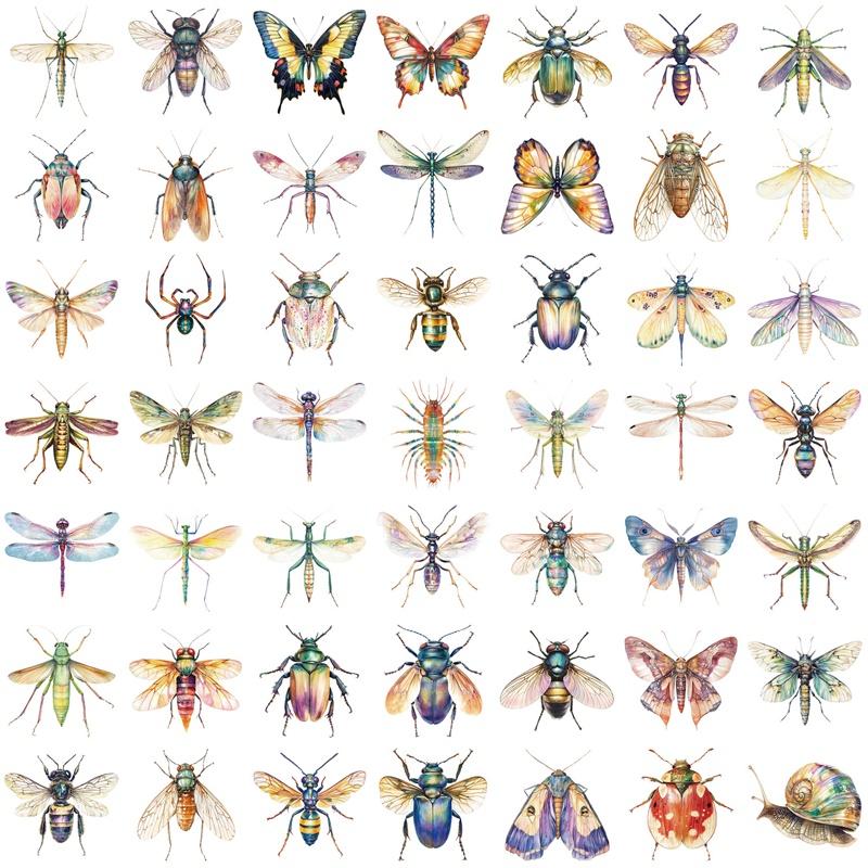 50PCS Cartoon Insect Colored PET Sticker Aesthetic Decoration Scrapbooking DIY Hand Accounting Stationery Supplies for Kids