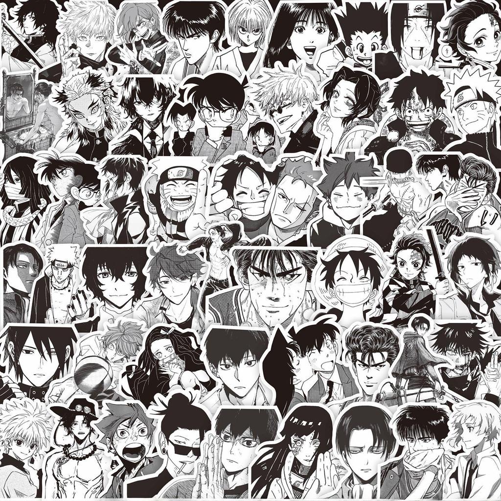 1000 черно-белых аниме-наклеек: Demon Slayer, One Piece и многое другое для украшения блокнота