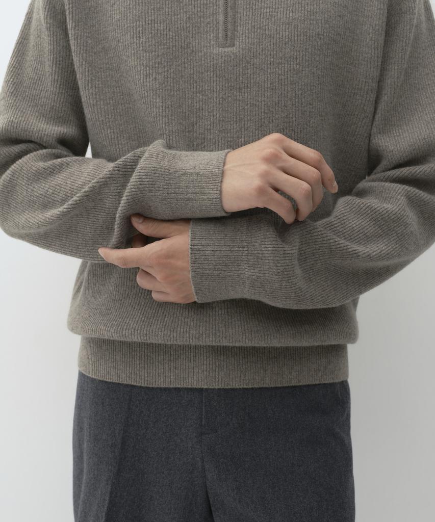 MUSINSA STANDARD [Victoria Wool] Minimal Ribbed Quarter Zip Sweater [Taupe]