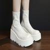 Super high heel thick-soled short boots women's white boots small man height-increasing and thin short thin boots