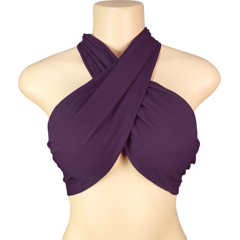 Spring Women's Solid Color Halter Neck Bandeau Top with Tie-up Chest Wrap