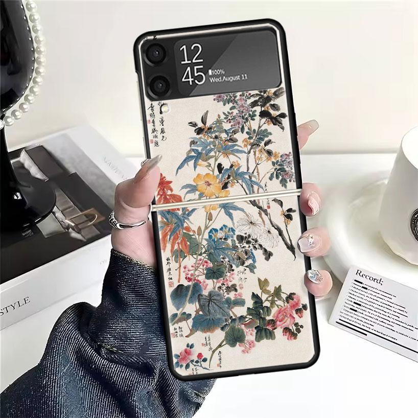 Чехлы в китайском стиле с рисунком тушью для Samsung Galaxy Z Flip 4 5 6 7 3 Z Flip7 Flip6 Flip4 Flip5 Flip3 5G Жесткий противоударный Fund