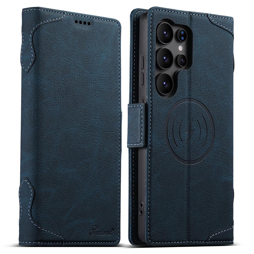 SUTENI J07 For Samsung Galaxy S25 Ultra Case Compatible with MagSafe Litchi Texture Leather Wallet Phone Cover