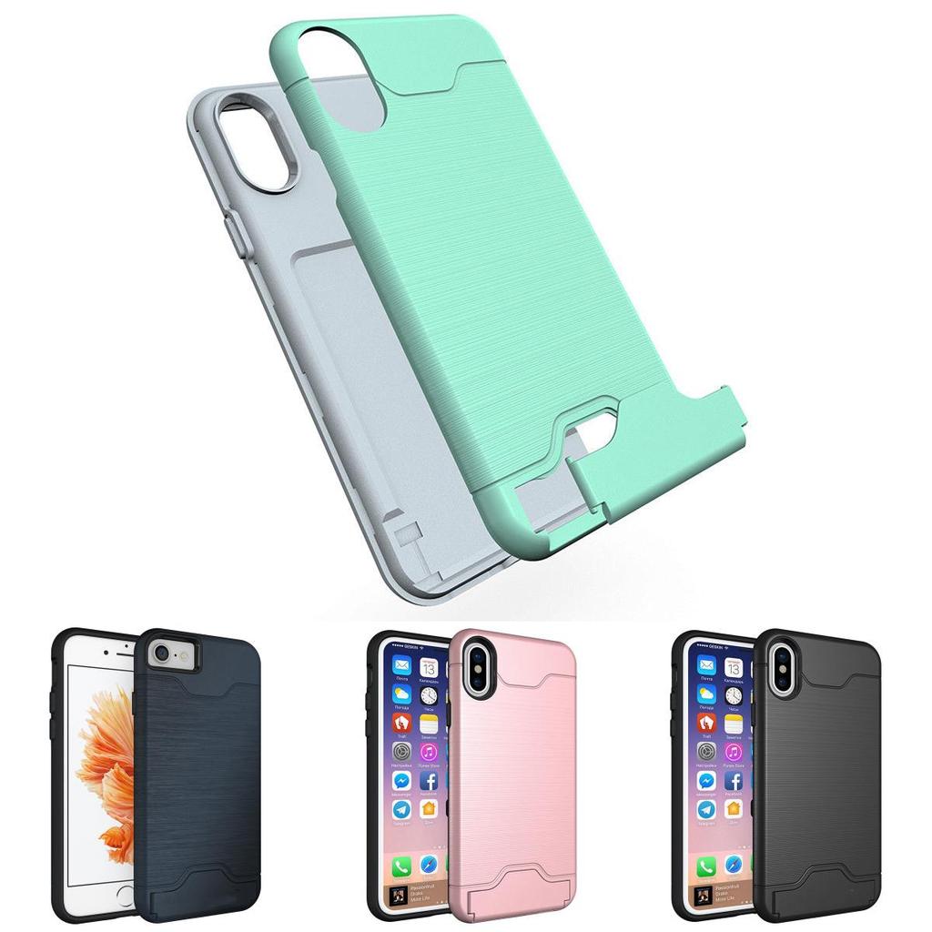 Чехол-броня гибридный с кармашком для карт и подставкой для Iphone X 8 6 6s 7 Plus Iphone8