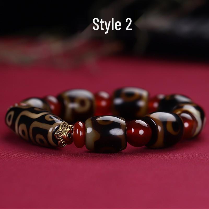 Тибетский агат Дзи браслет с трехглазыми и девятиглазыми бусинами - Унисекс тибетские украшения