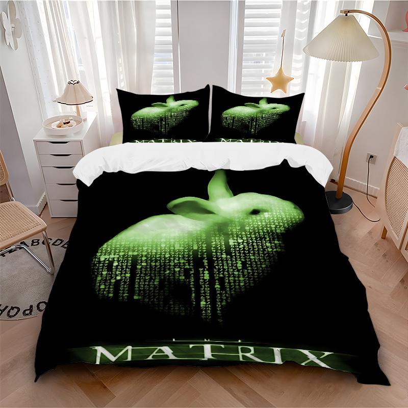 3pcs Matrix Bunny Bedding Set, Soft Polyester Duvet Cover and Pillowcases Machine Washable Seasons all suitable 32