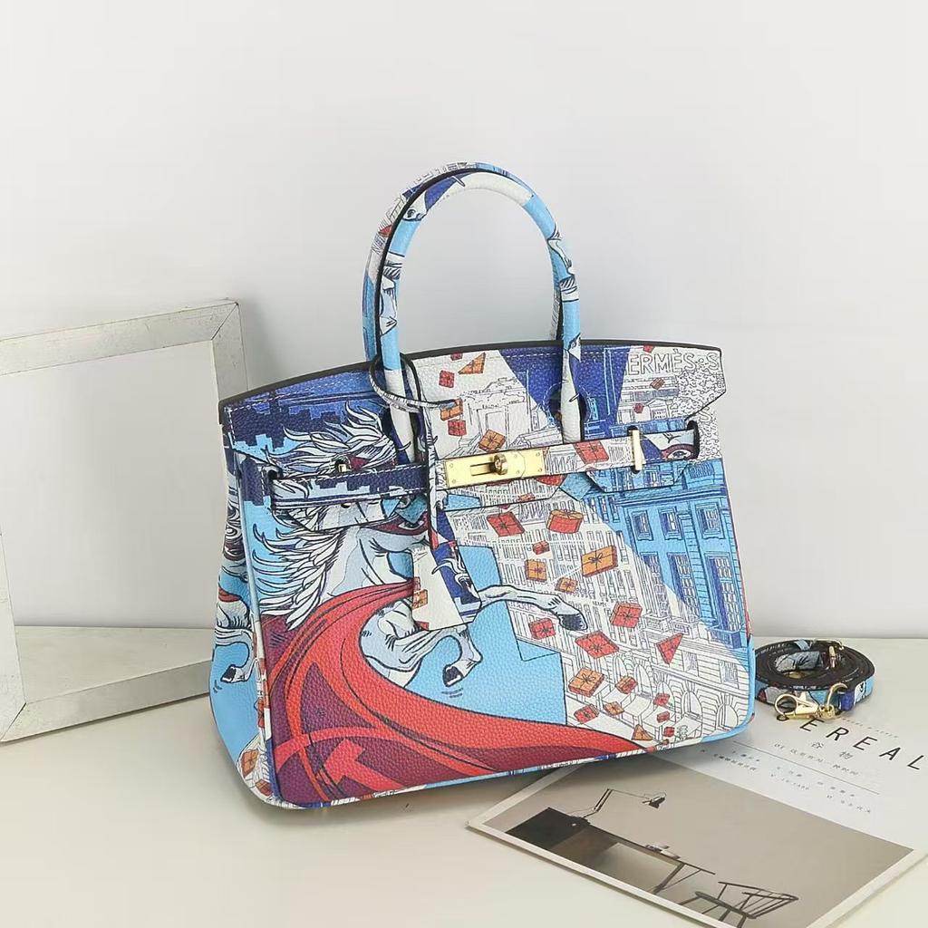 Новая модель 2025 года, окрашенная сумка, женская сумка из натуральной кожи первого слоя, портативная сумка через плечо, персонализированный узор с животными