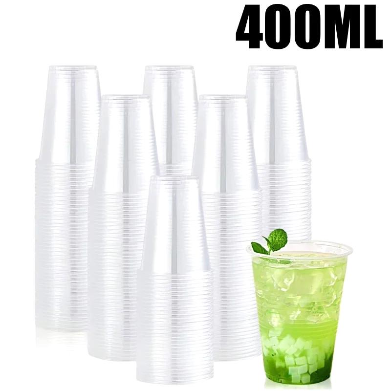 100Pcs Fruit Juice Milk Tea Drink Ice Cream Dessert Cups With Lid Cold Beverage Disposable Clear Plastic Iced Coffee Cups