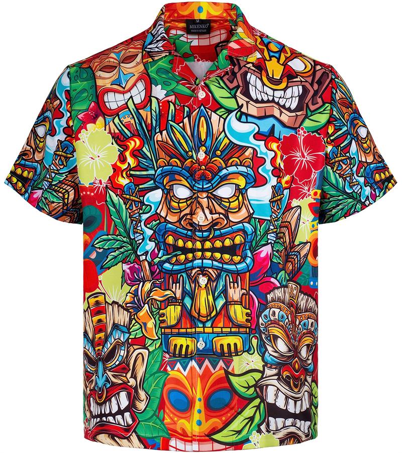 Новинка, винтажная 3D гавайская рубашка с принтом тики, мужская ретро-рубашка больших размеров, повседневная пляжная блузка с коротким рукавом, мужская одежда