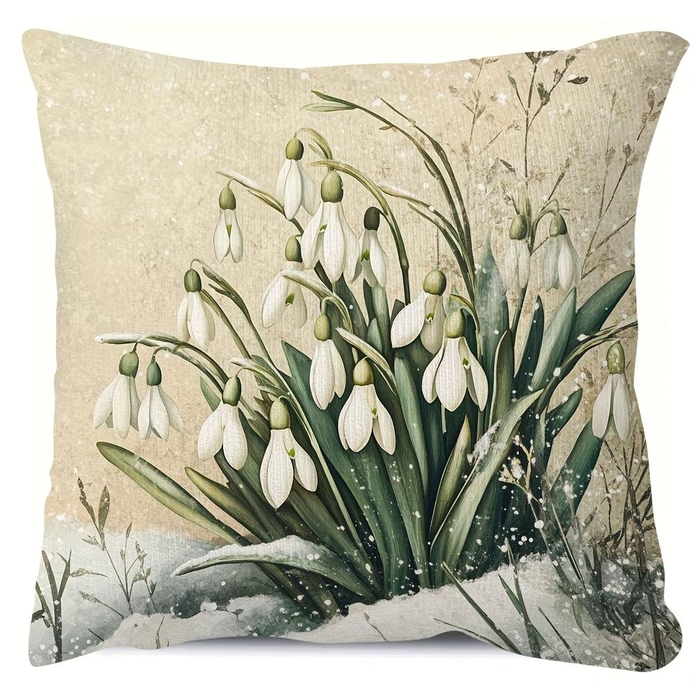 Snowdrop Pillow Cover Vintage Botanical Print Cushion Case Rustic Farmhouse Spring Decor Gift