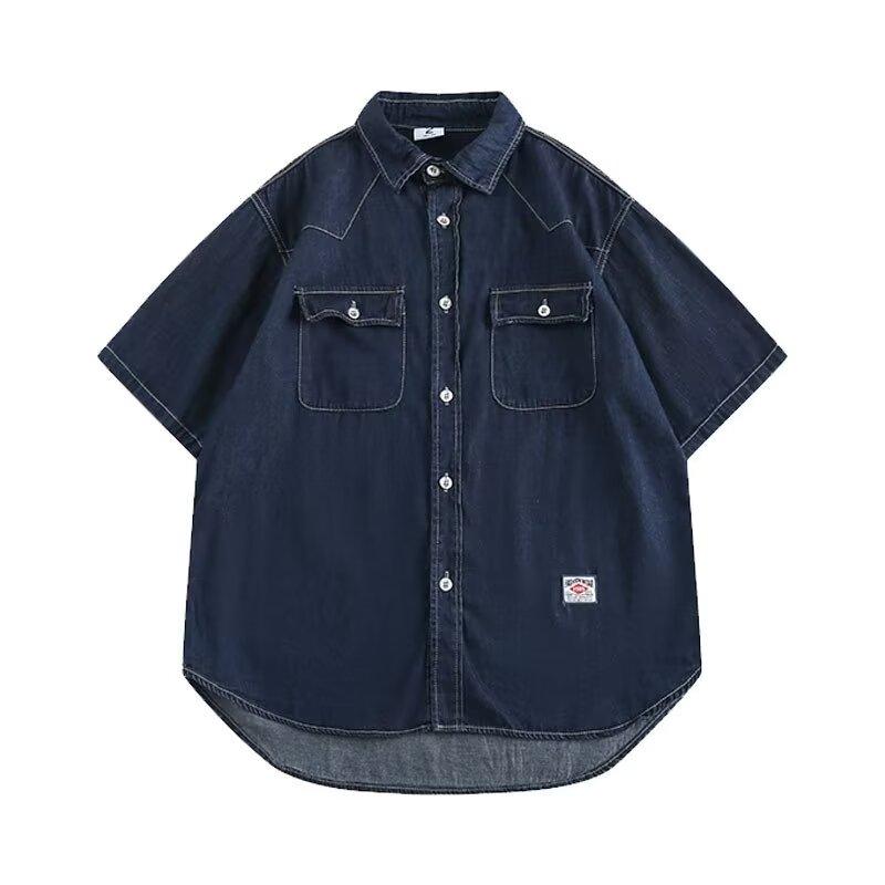 Японский ретро модный бренд летняя свободная джинсовая рубашка с короткими рукавами художественная молодежная рабочая рубашка мужская и женская многослойная куртка