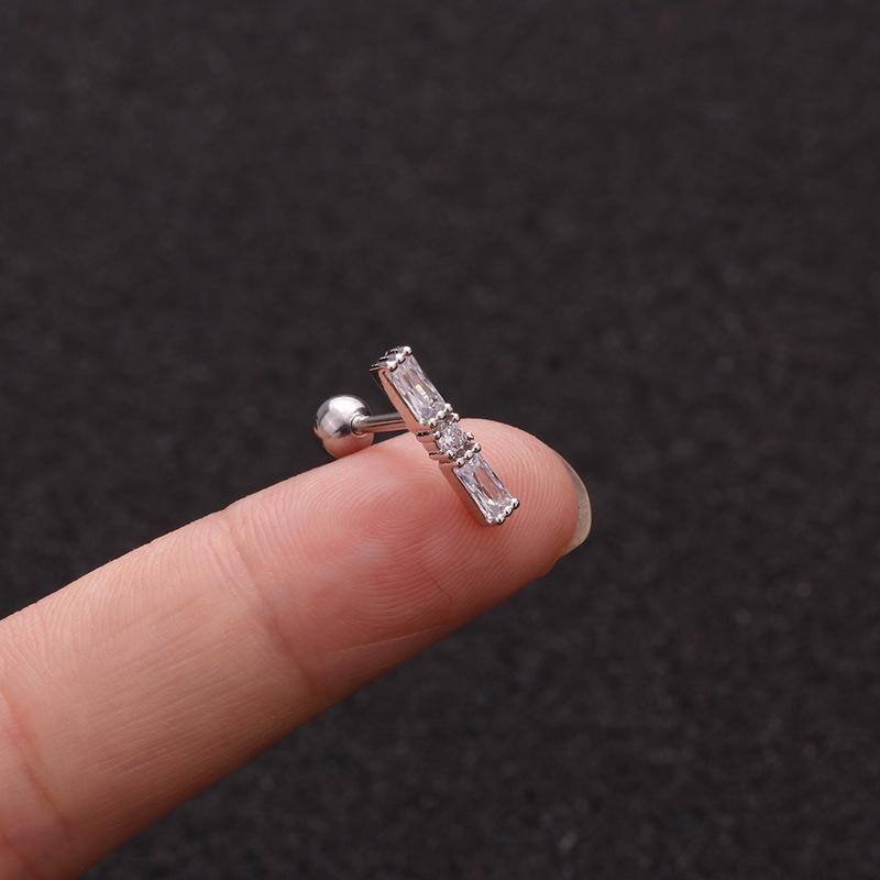 Helix Piercing Tragus Cross Crown Flower Heart Alloy Golden Silver Crystal Exquesite Stud Earring Moon Star Women Girls Wedding Party 1PC Zircon