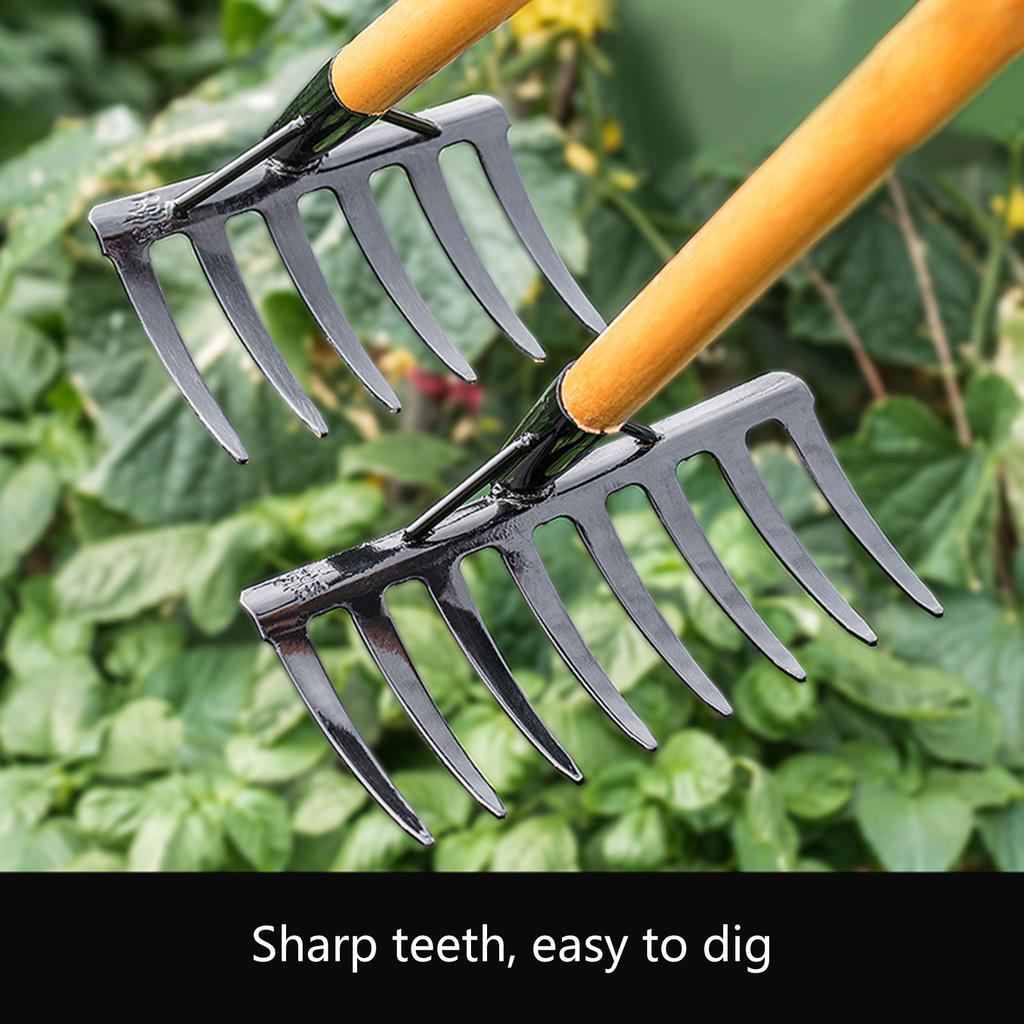 Сверхпрочные стальные садовые грабли с 6/8 острыми зубьями, подходящие для эффективного ухода за газоном и аэрации почвы в небольшом саду