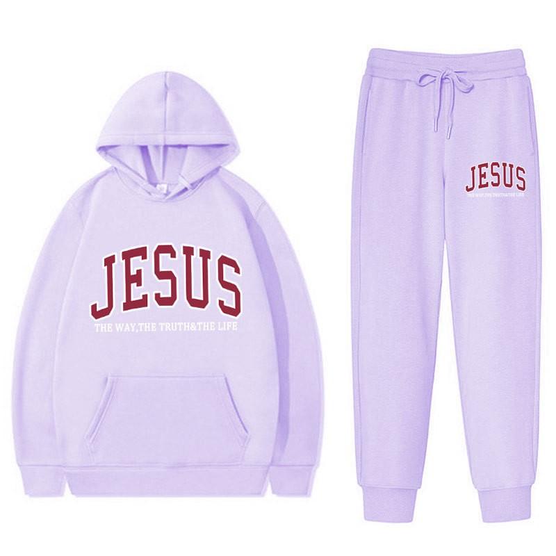 Men Women Casual Hooded Sweatshirt Set With Letter Print Long Sleeve Top Pants Sportwear