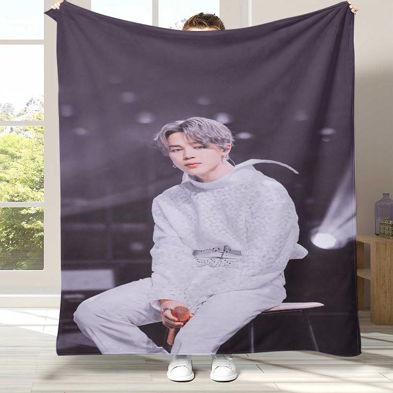 Плед фланелевый Jimin Kpop B-BTS Star, Ультрамягкий теплый плюшевый плед для дома, спальни, кровати, дивана, офиса, кемпинга, пикника, подарок