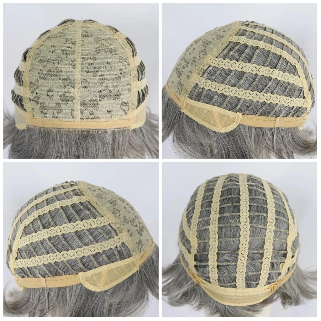 1 очки + 1 ожерелье + короткий серый вьющийся костюм старушки и бабушки, парик для косплея на Хэллоуин, Рождество, школа, День благодарения