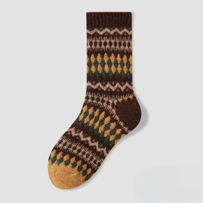 Шерстяные носки - Детские винтажные носки в этническом стиле Fair Isle, средней длины, для зимы, толстые и теплые носки с начесом