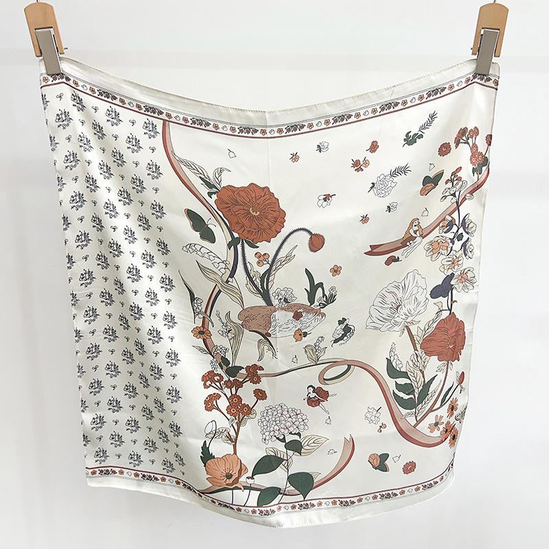 Summer new plant-printed silk scarf square scarf women's neck high-end scarf waist sunscreen headscarf scarf shawl