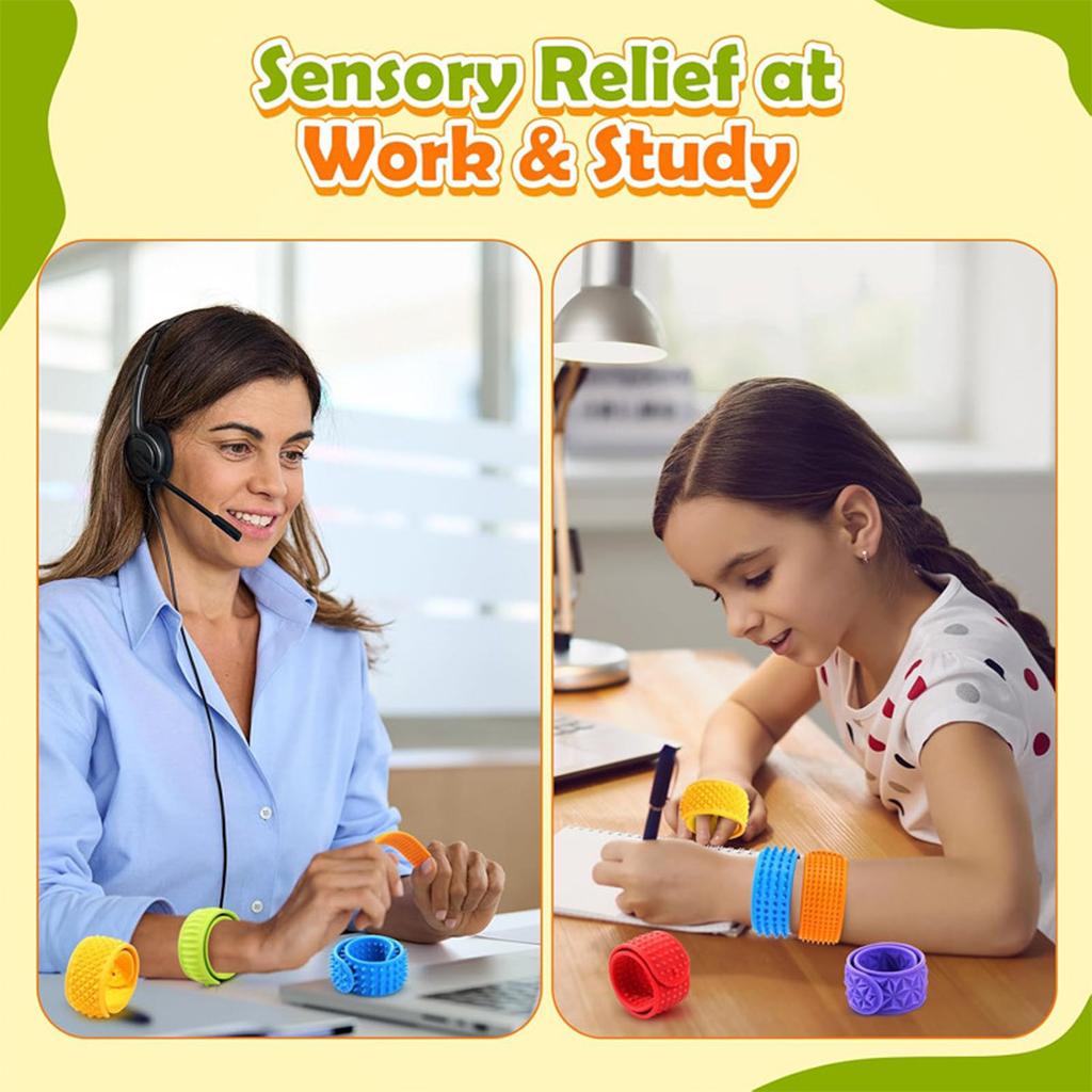 Sensory Toys For Kids: Textured Silicone Slap Bracelets 6 Pack Stress For Anxiety Wearable Sensory Toys For Adults Skateboard