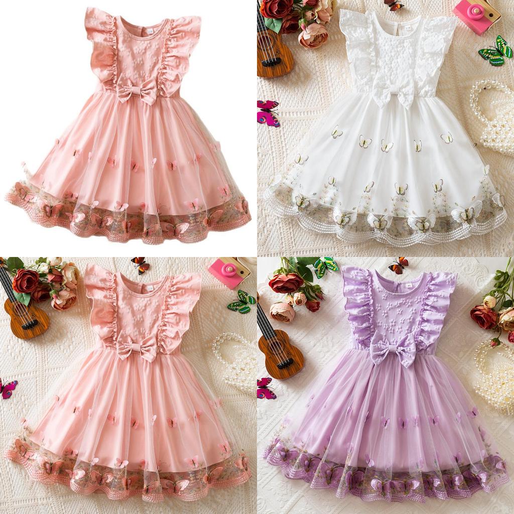 Girl Summer Princess Dress With Butterfly Mesh Fabric For Toddler Birthday Party