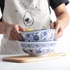Chinese Style Ceramic Noodle Bowl - Golden Dragon Blue & White Porcelain