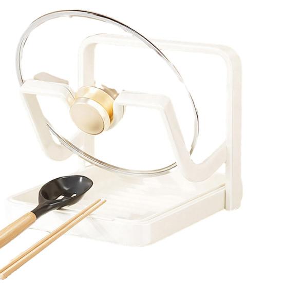 Yousheng Настольный органайзер для крышек от кастрюль, подставка для хранения крышек от сковородок со съемным поддоном для капель и подставкой для ложки, органайзер для кухонной столешницы во время приготовления пищи для крышек