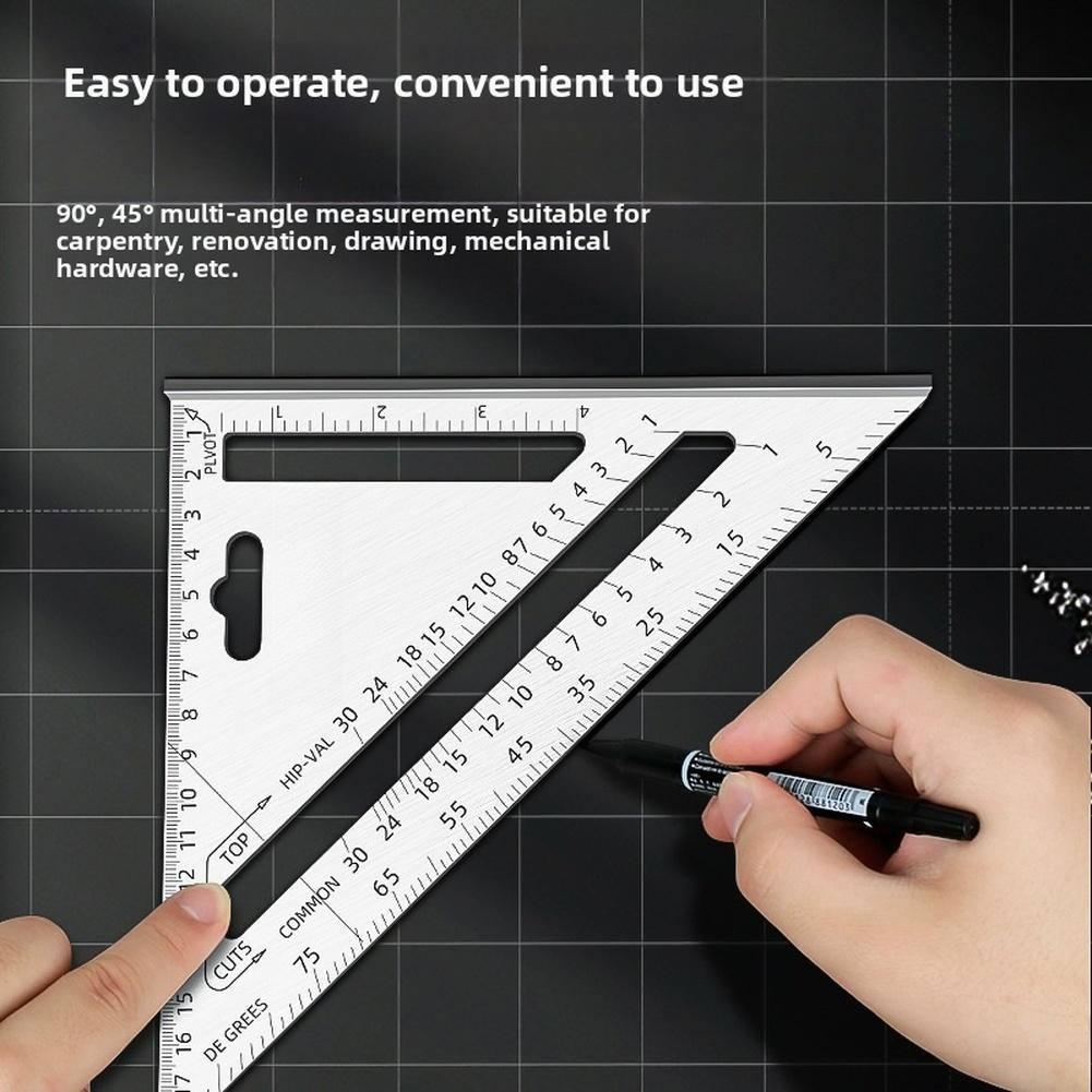 7 Inch Aluminum Triangle Ruler with Pressed Markings and Dual Metric Scale for Long Term Use in Carpentry and Mechanical Work
