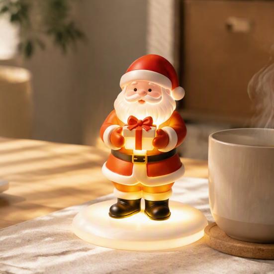 Christmas Table Decorations Santa Claus Figurine with Warm LED Light, Glowing Tabletop Night Decorative Bedside Lamp Light Decor, Holiday Desktop
